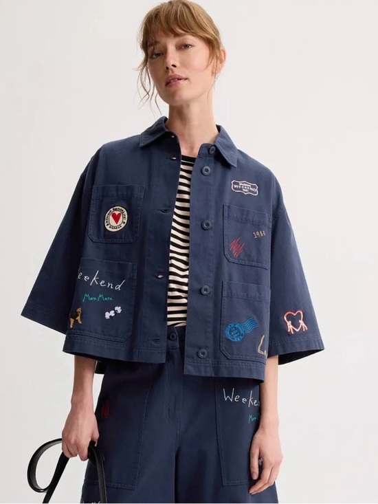 Weekend Max Mara Jackets & Blazers - Weekend Max Mara Navy Embroidered Utility Cropped Jacket size 10.